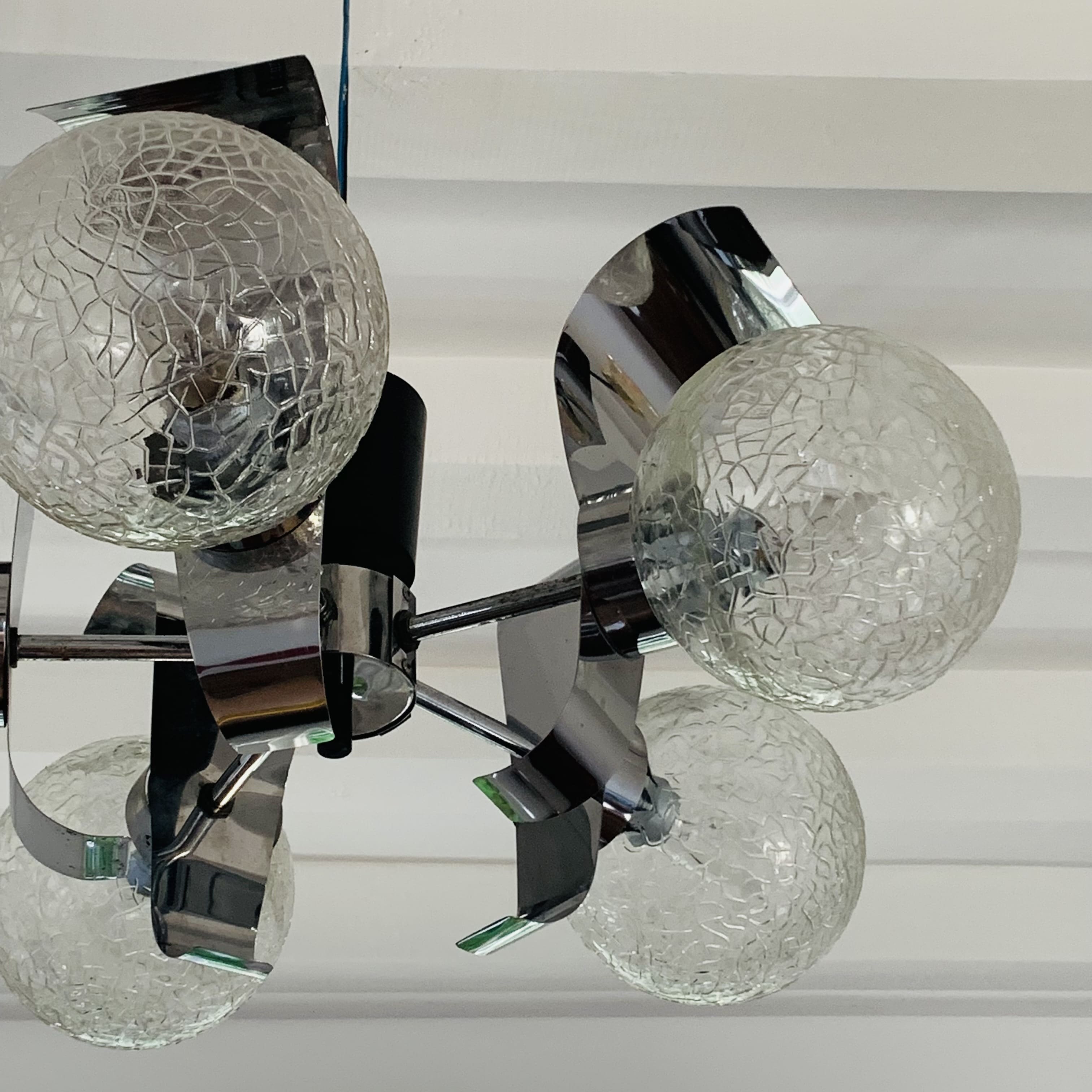 Vintage suspension 5 lights, glass and chrome