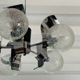 Vintage suspension 5 lights, glass and chrome