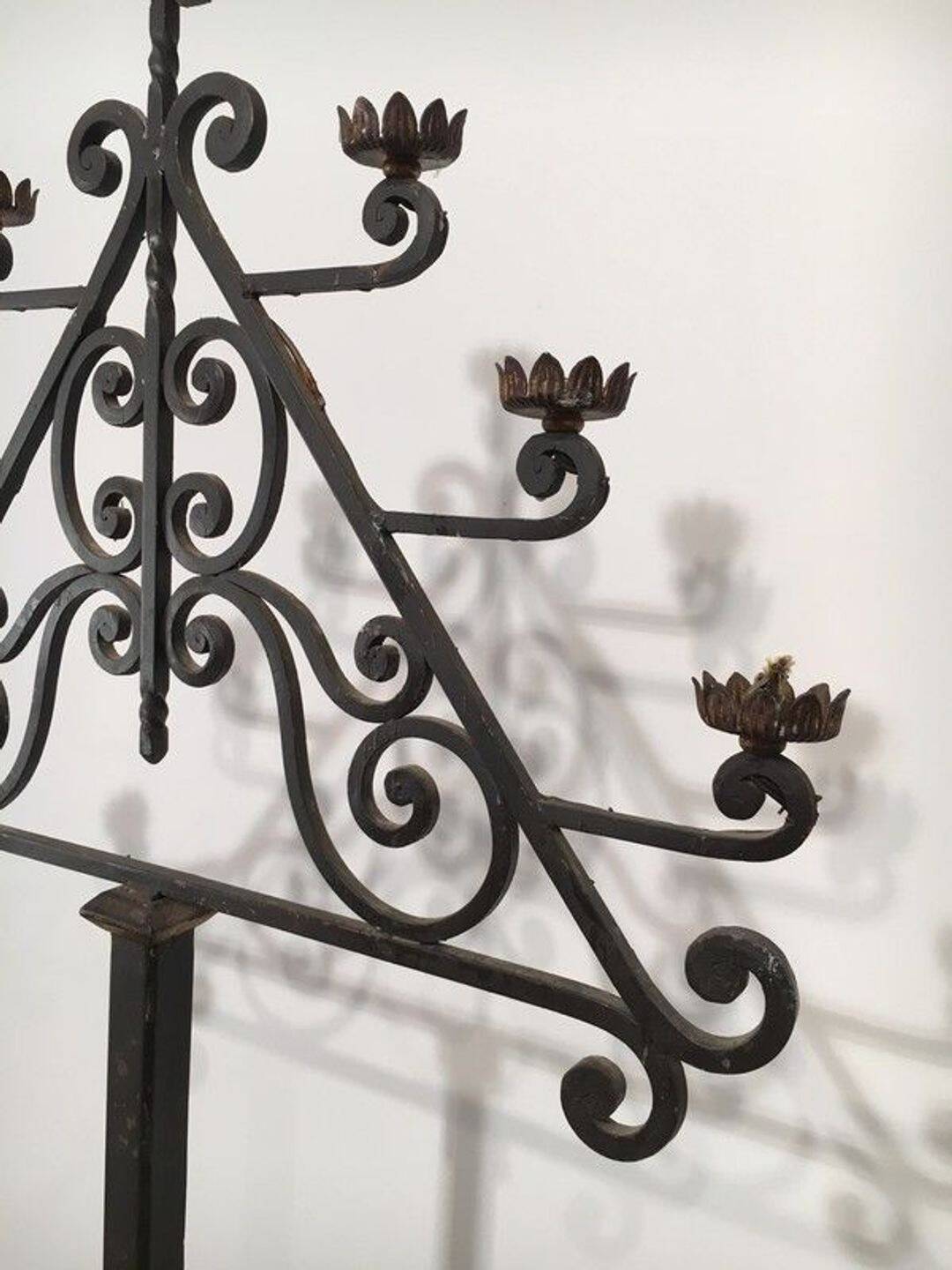 Seven-Arm Wrought Iron Floor Lamp, Art Deco, French Work,
