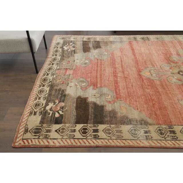 1970s Vintage Turkish Oushak Handmade Wool Cotton Red Area Rug 235x392