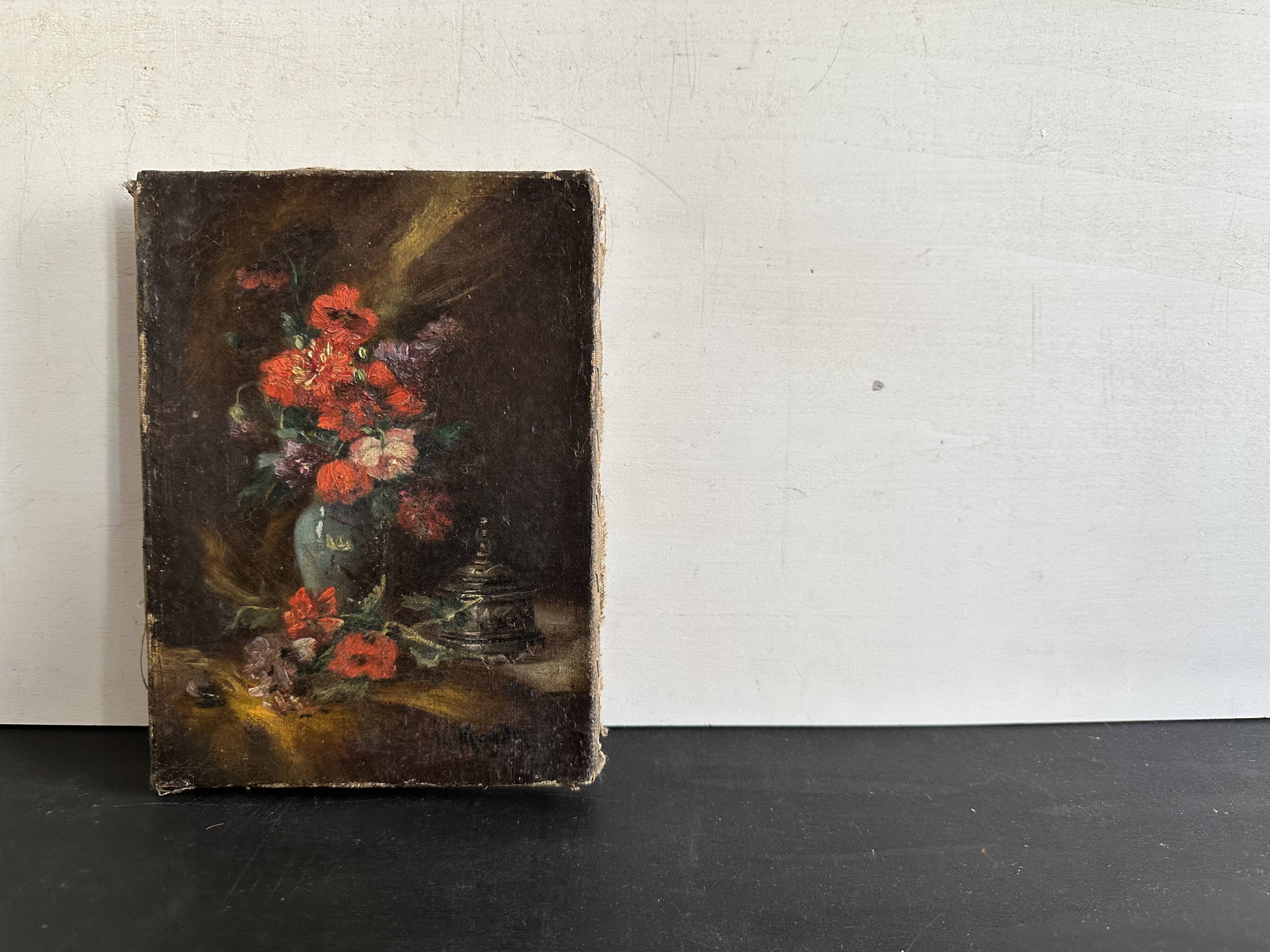 Miniature still life, oil painting signed from the 19th century, French school.