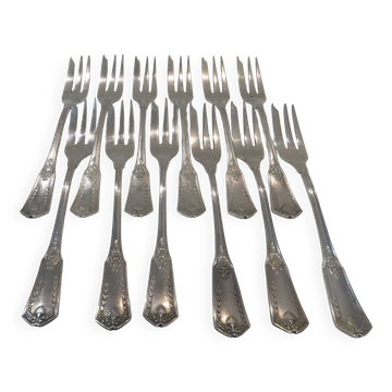 12 silver plated cake forks, goldsmith sfam, empire style