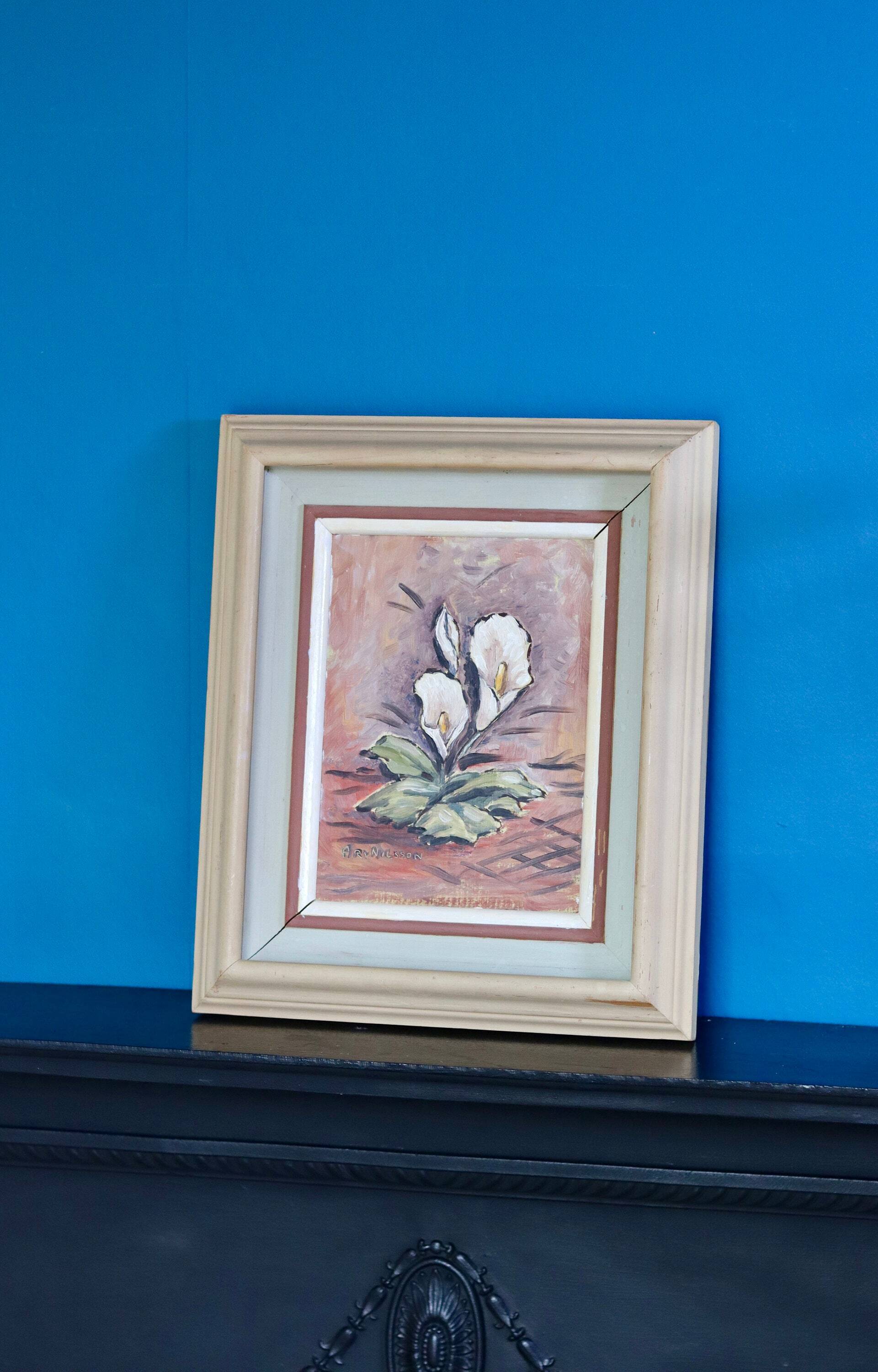 "Oil on Norwegian canvas from the mid-century 'Peace Plant' by Arvid Nilsson (1913-1976) - framed"