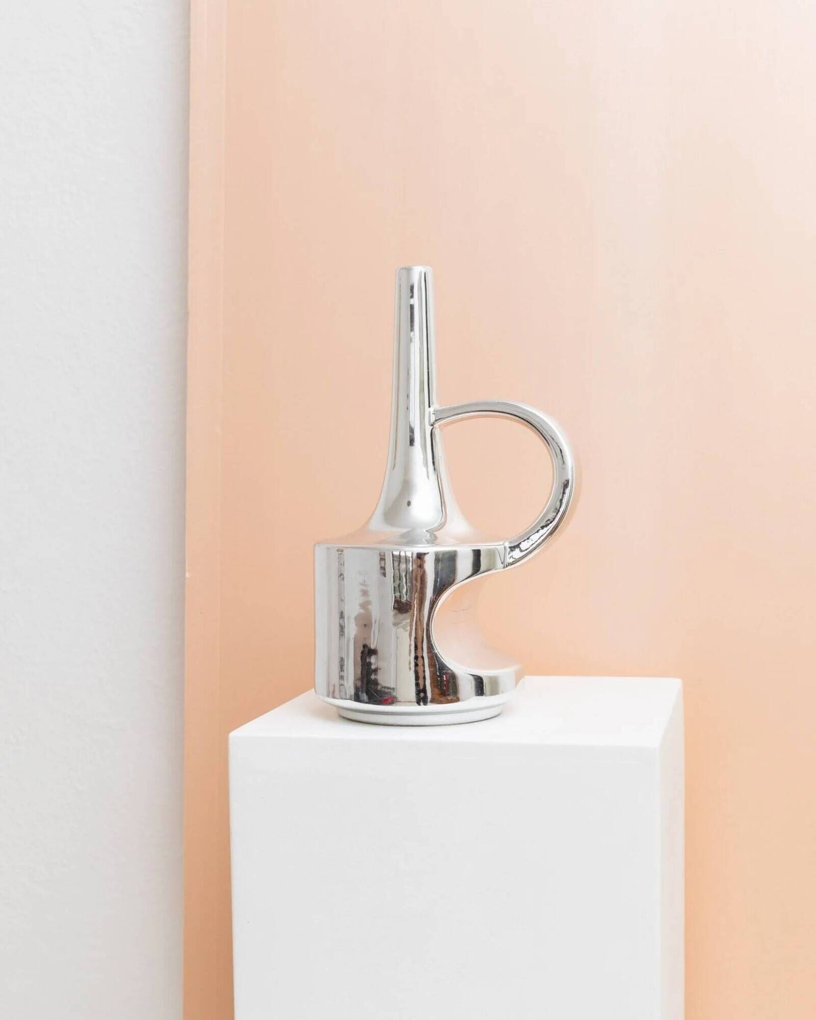 XL Vintage Ceramic Vase in Chrome Glaze (Silver) – SSF Italia, Space Age 1970s