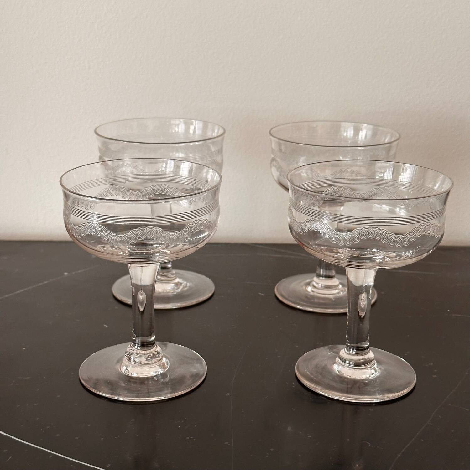4 Art Deco champagne glasses