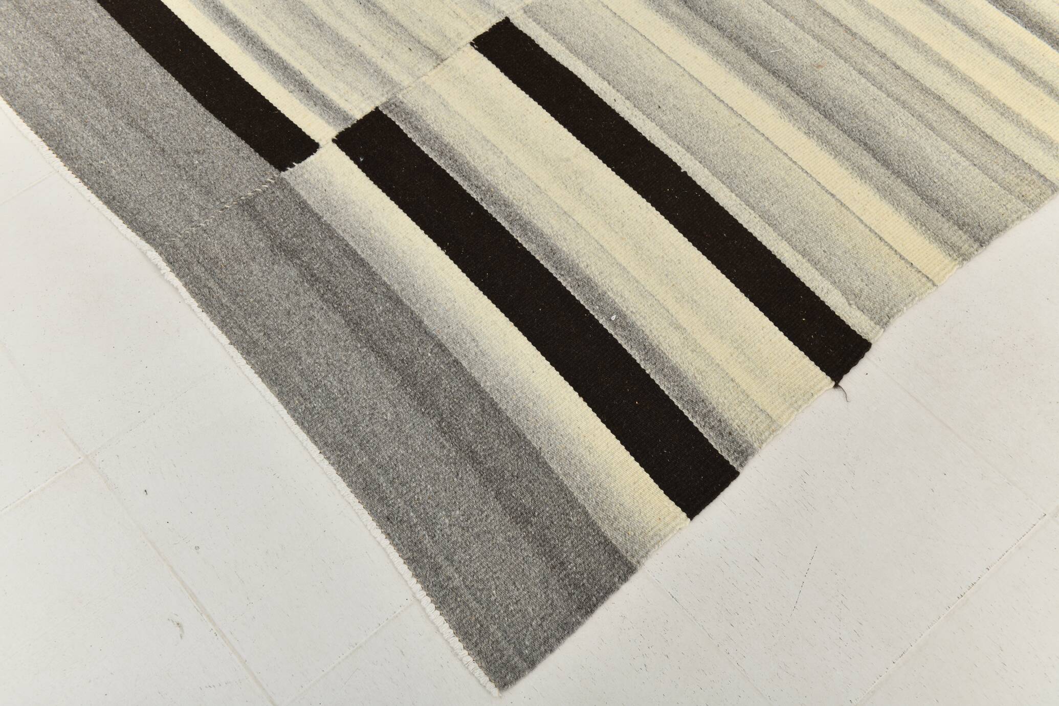 10x13 Kilim Gray, Beige, Black Modern Turkish Kilim Rug, 294x384Cm