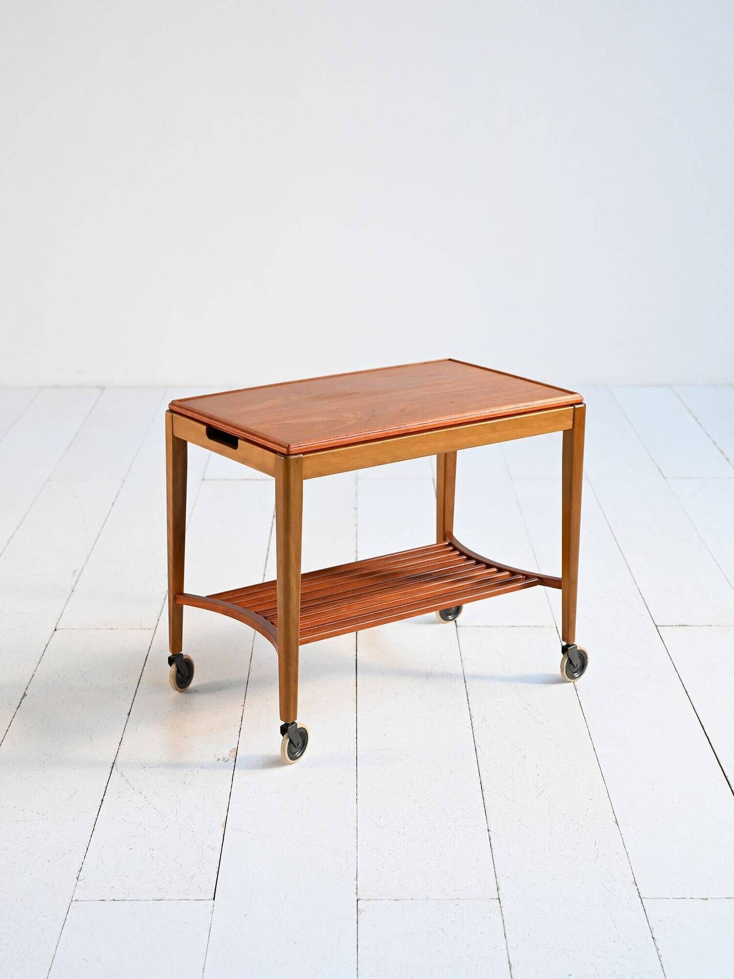 Mid-century Northern European serving trolley in teak and birch, 1950s–1960