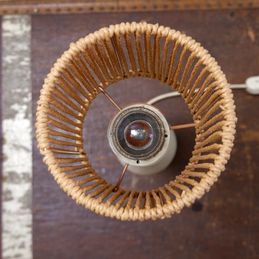 Vintage ceramic table lamp in sand color with a new rope lampshade