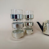 Vintage Modernist Set Of 6 Glass Coffee/Tea Cups With Ceramic Teapot
