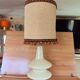 Large vintage 1970s tinted glass lamp with shade.