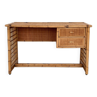 Italian Bamboo and Rattan Desk or Vanity with two Drawers, 1970s