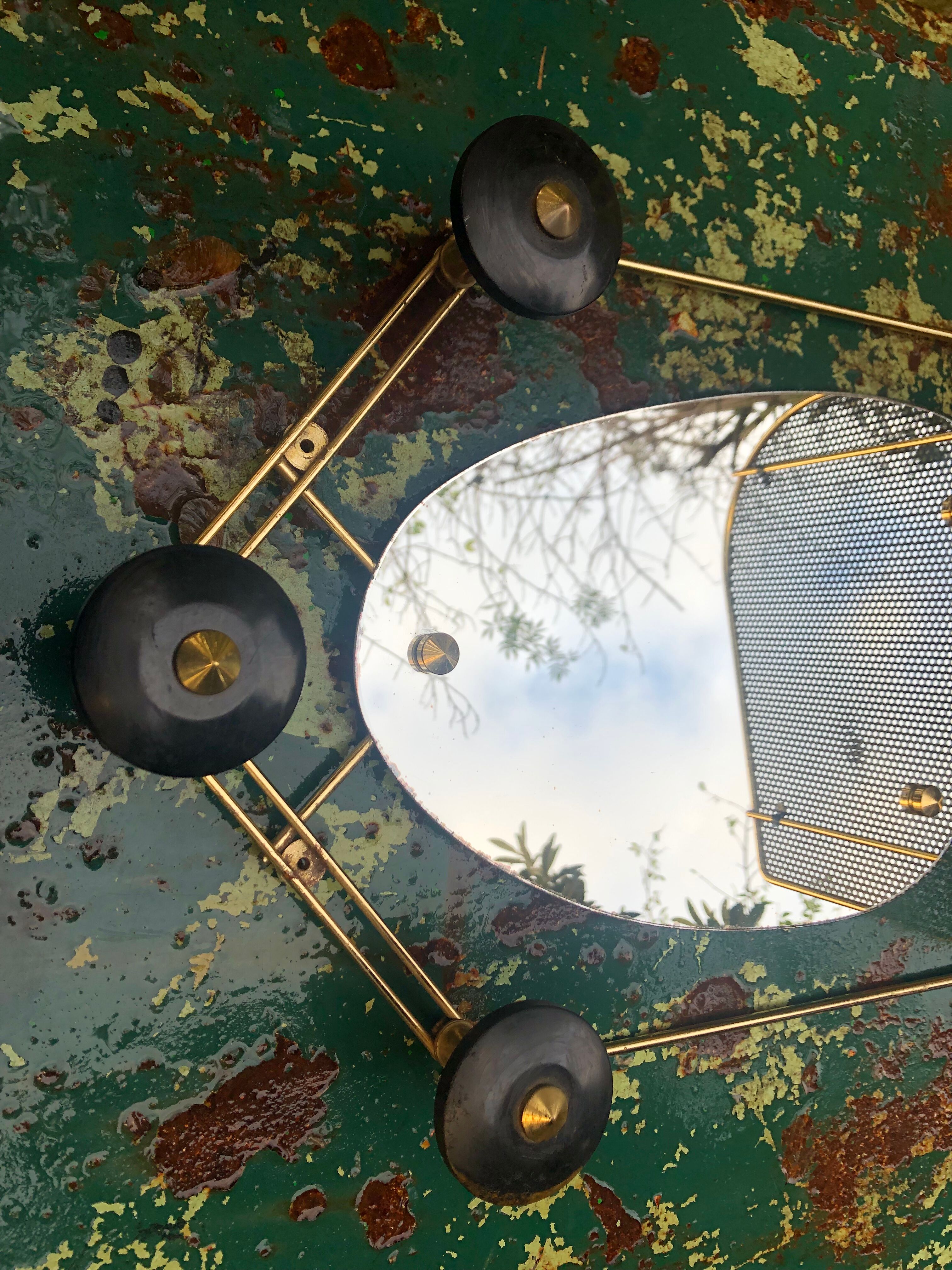 Wall-mounted coat rack with vintage 50s mirror