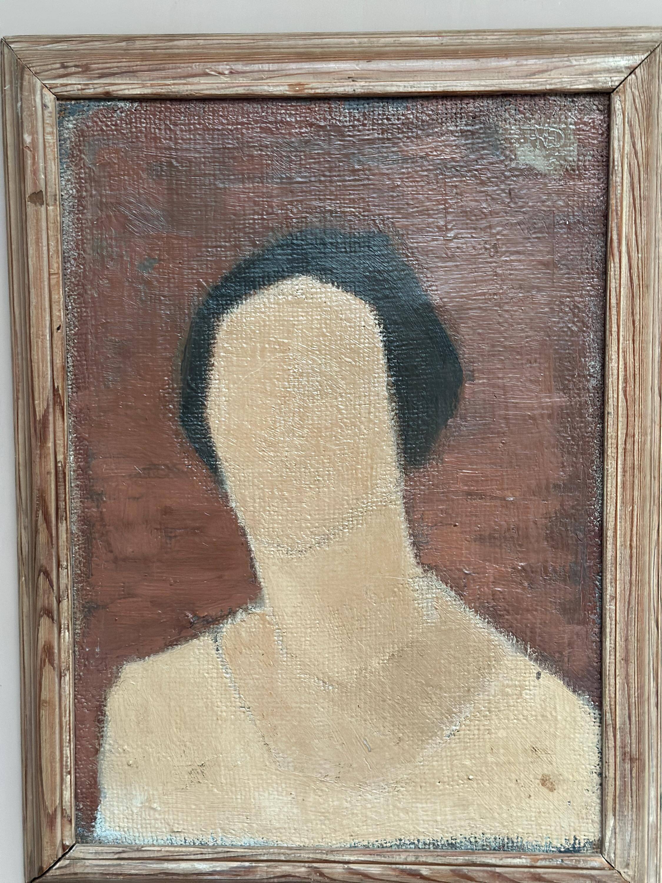Original Swedish Oil On Canvas – “Portrait” By Fred – Dated 51
