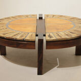 Round coffee table herbarium Roger Capron, Vallauris - ceramic and wooden structure