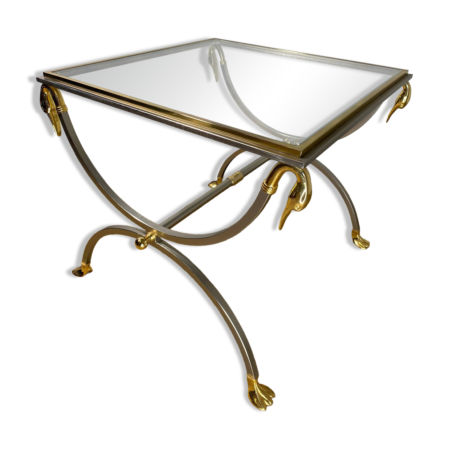 Neoclassical curule side tables by Maison Jansen, France, 1970s.