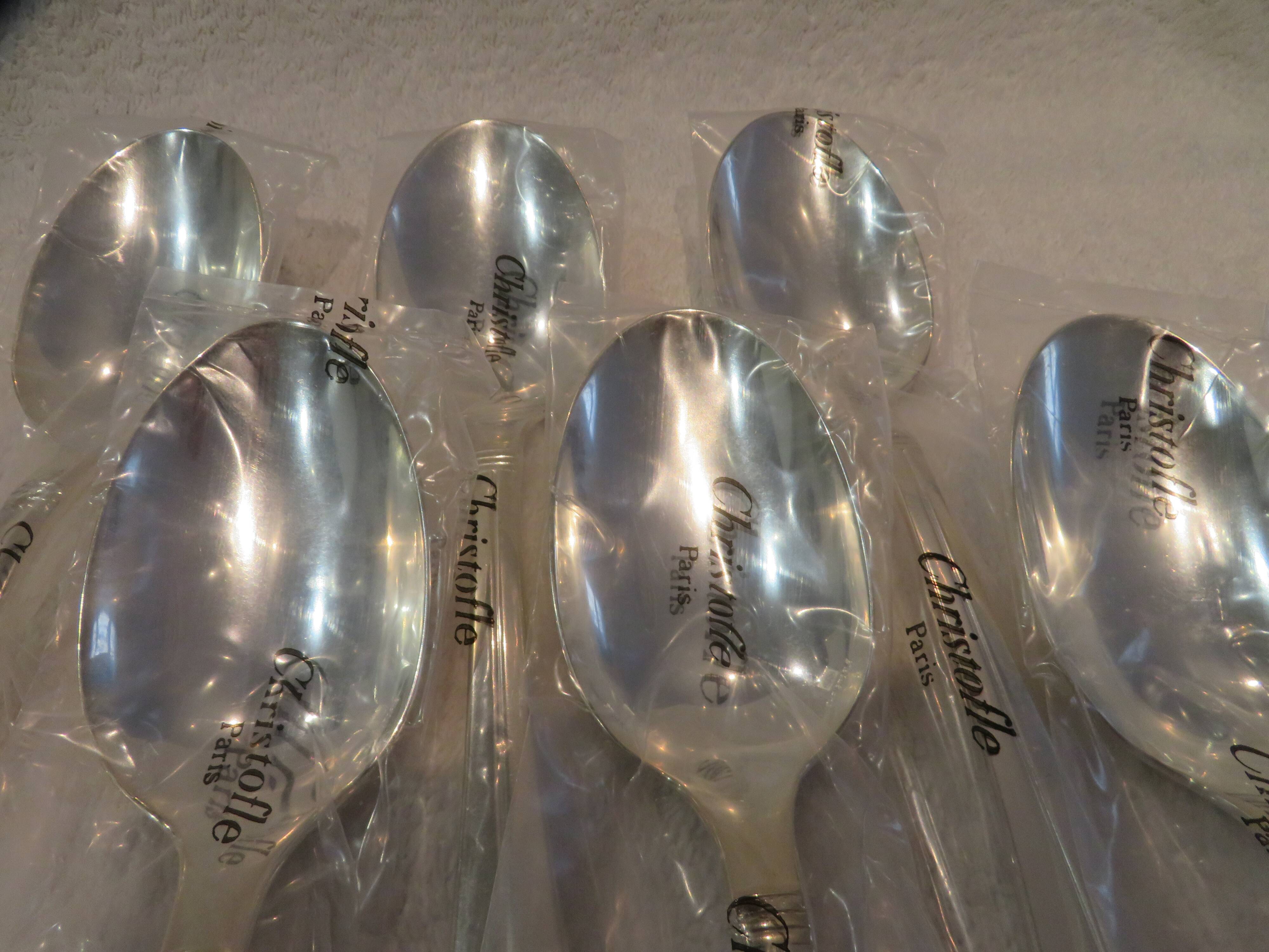 6 silver-plated soup spoons by Christofle Atlantide in blister pack