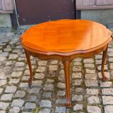 Louis VX imperial round coffee table in solid caned wood and marquetry