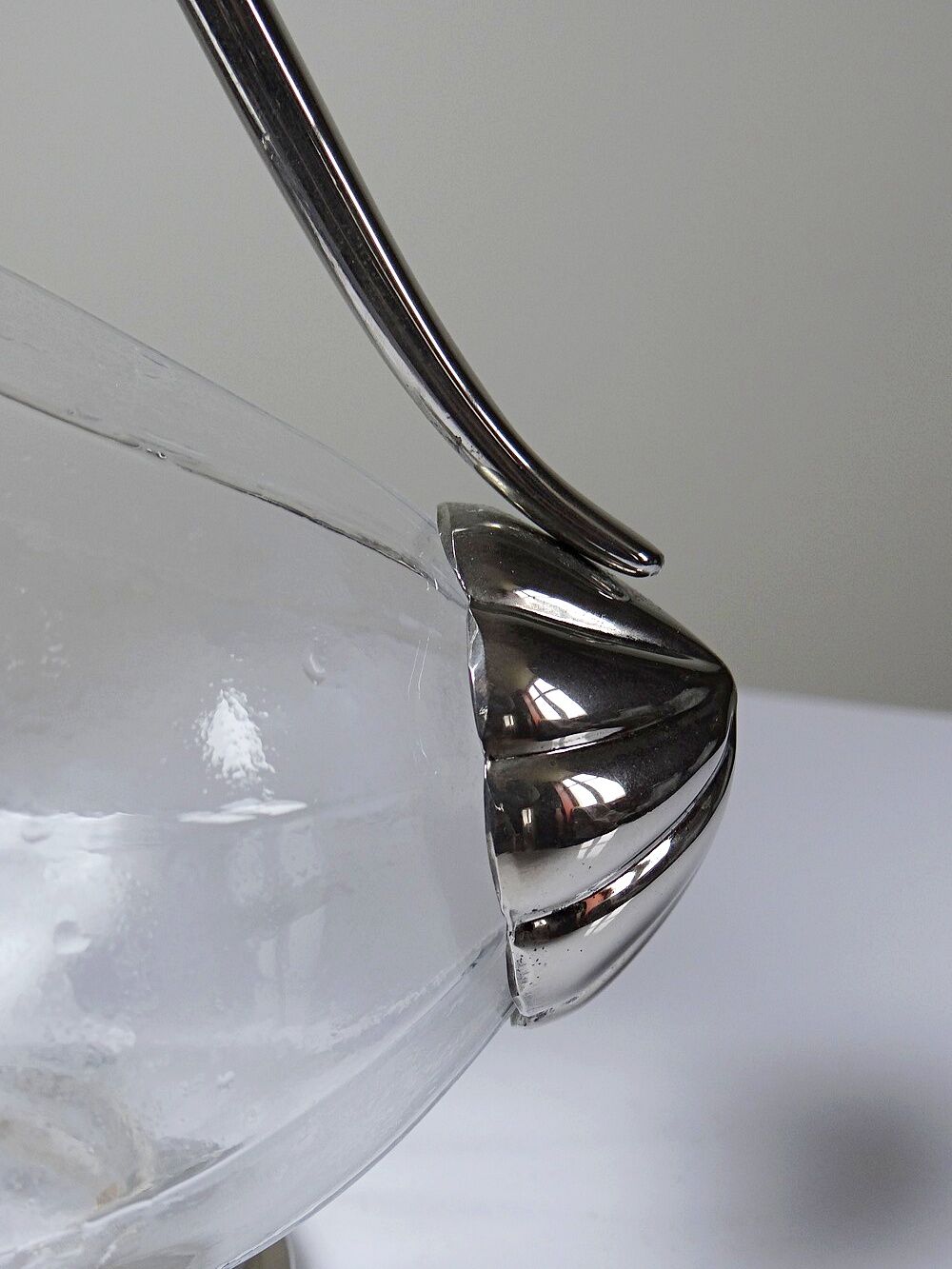Vintage glass and silver-plated metal jug, modernist pitcher/carafe from 1950-1970.