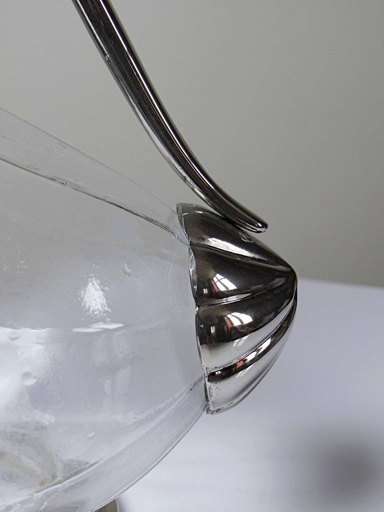 Vintage glass and silver-plated metal jug, modernist pitcher/carafe from 1950-1970.