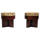 Art Deco stools in walnut and floral printed fabric, Italy.