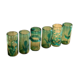 6 orangeade glasses in bubbled blown glass color duck blue