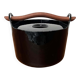 Black enamelled cast iron pot with a teak handle in mid-century style by Timo Sarpaneva for Rosenlew of Finland, 1960s.
