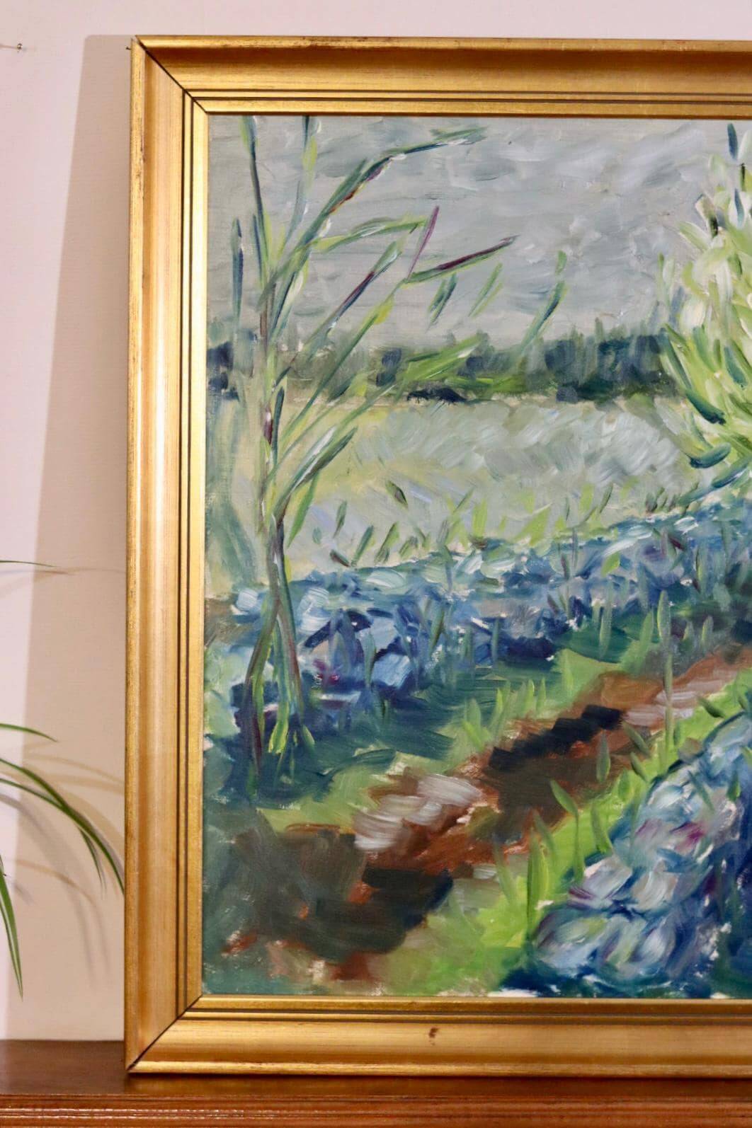 Original Swedish Mid Century Oil on Canvas "Path" - Vintage & Framed