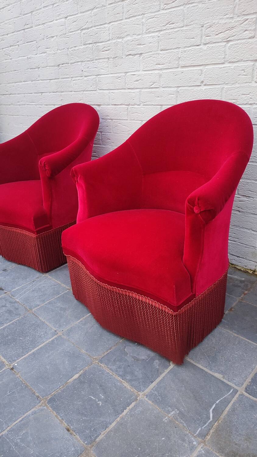 2 velvet toad armchairs