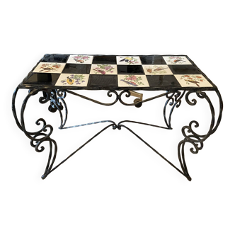Wrought iron and ceramic coffee table from the 70s