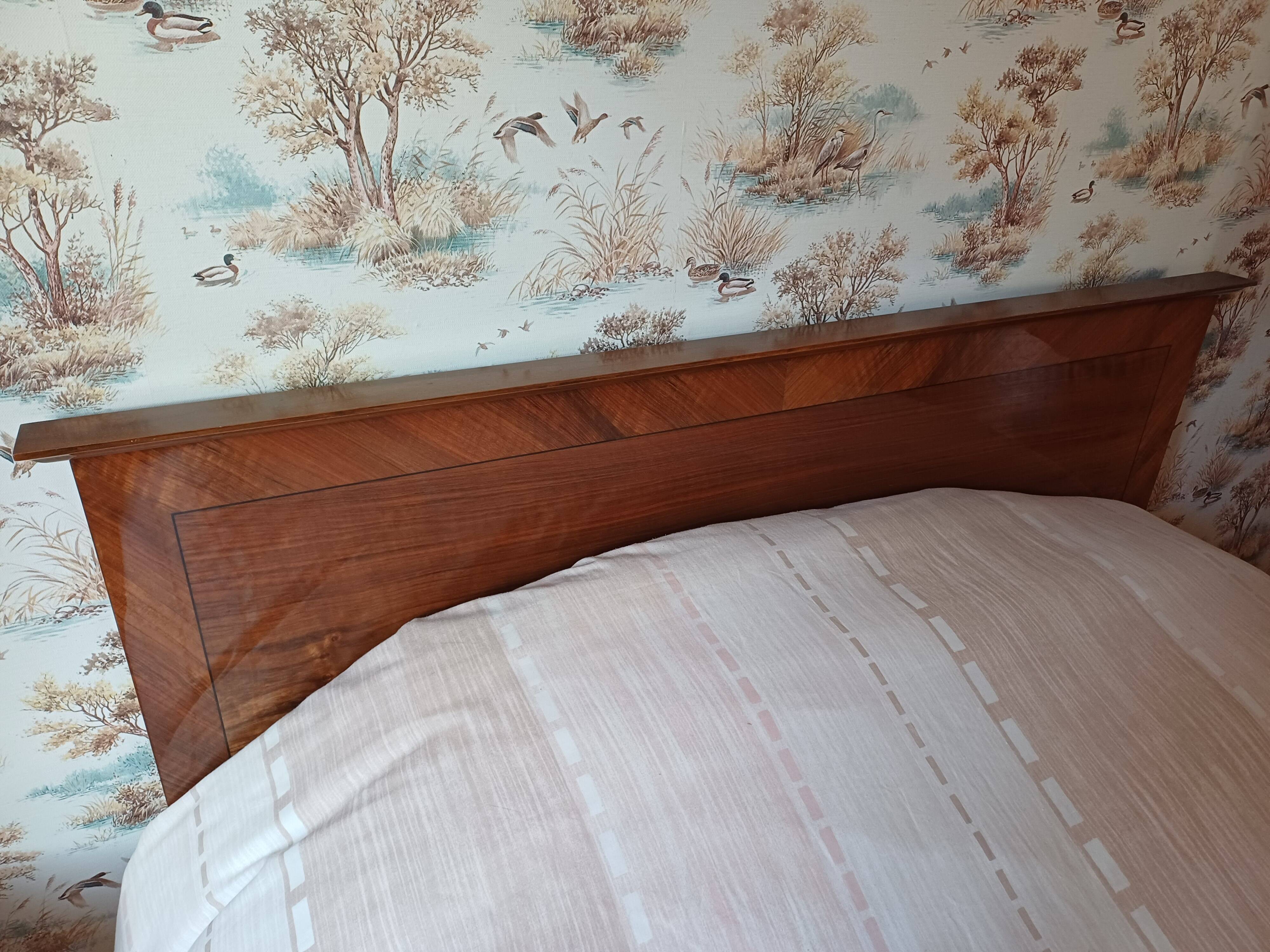 140 cm varnished wood bed from the 1970s