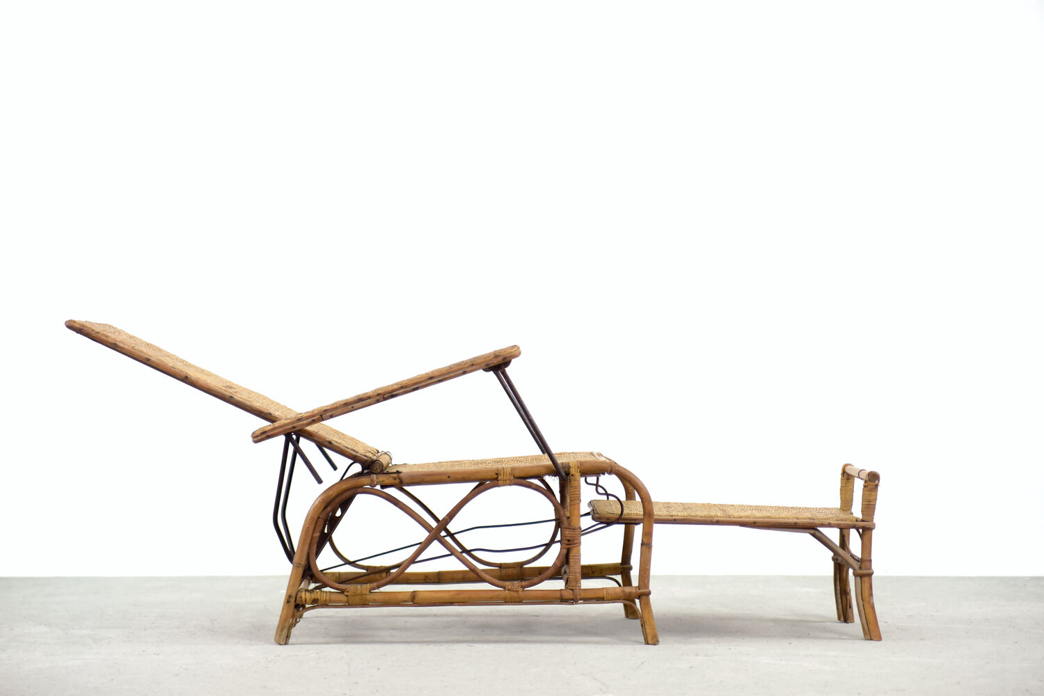 Bauhaus rattan armchair with ottoman by Erich Dieckmann, 1930s