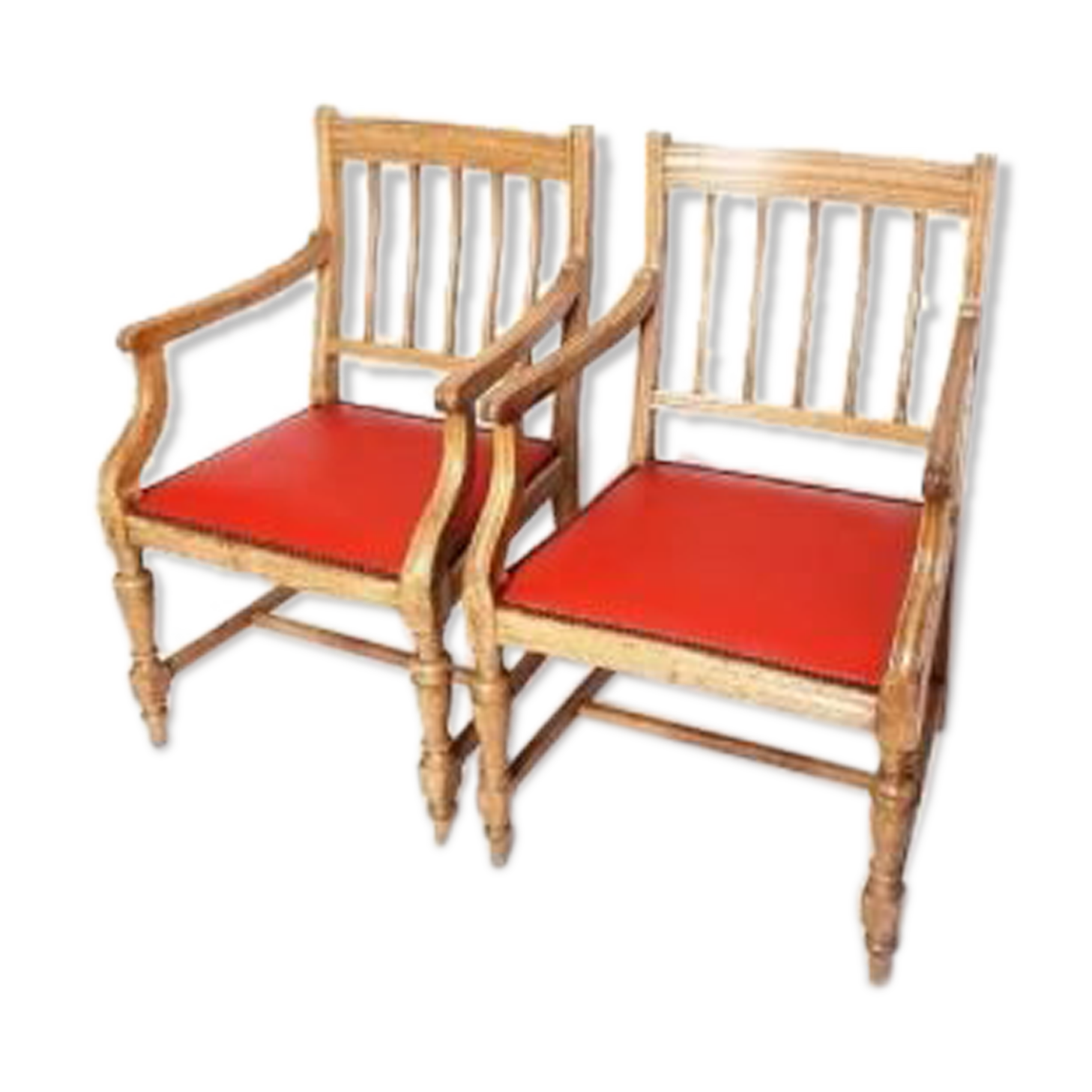 Wood and leather armchairs