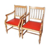 Wood and leather armchairs