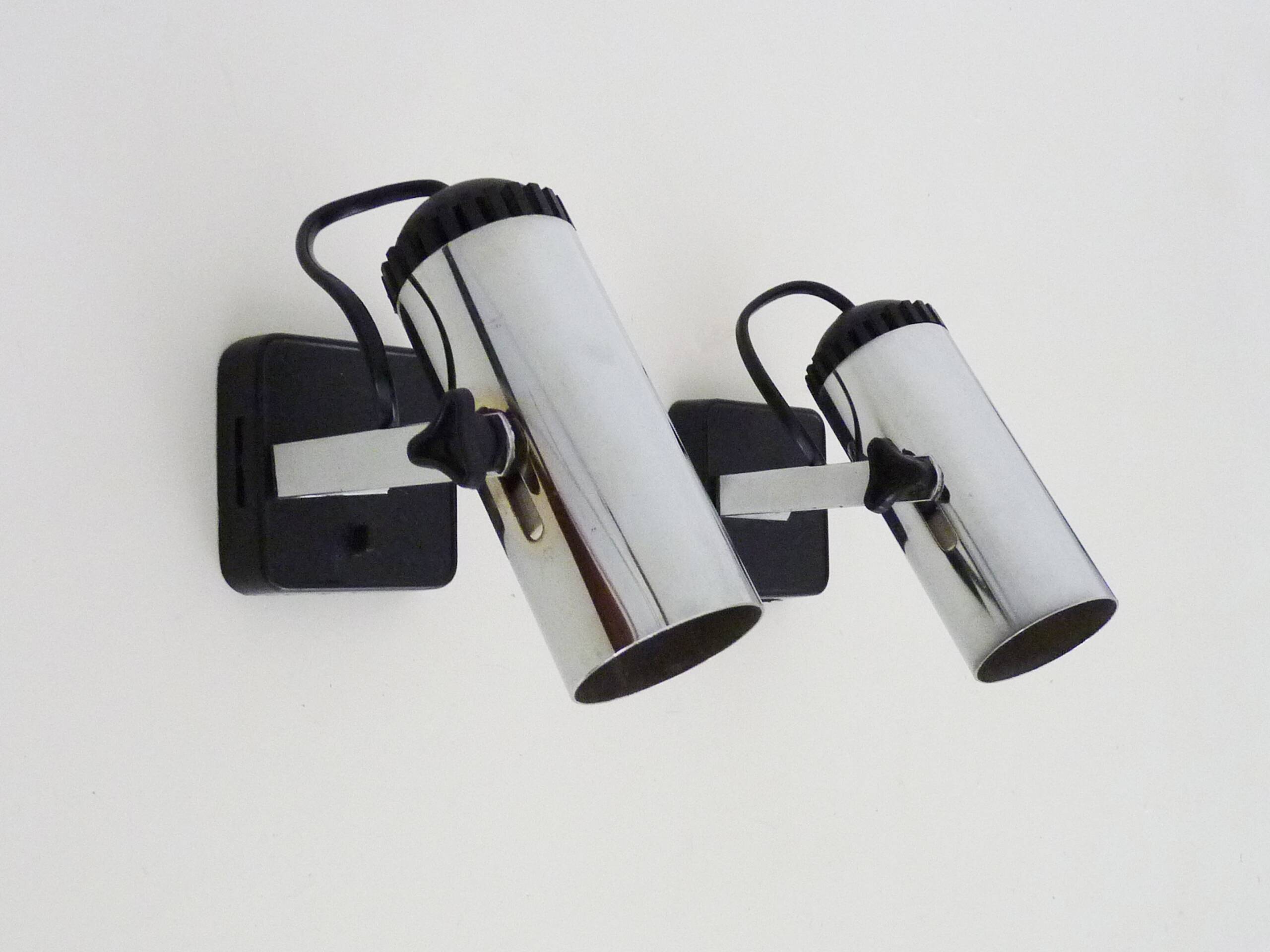 Pair of Targetti style adjustable spotlight wall lights from the 1970s