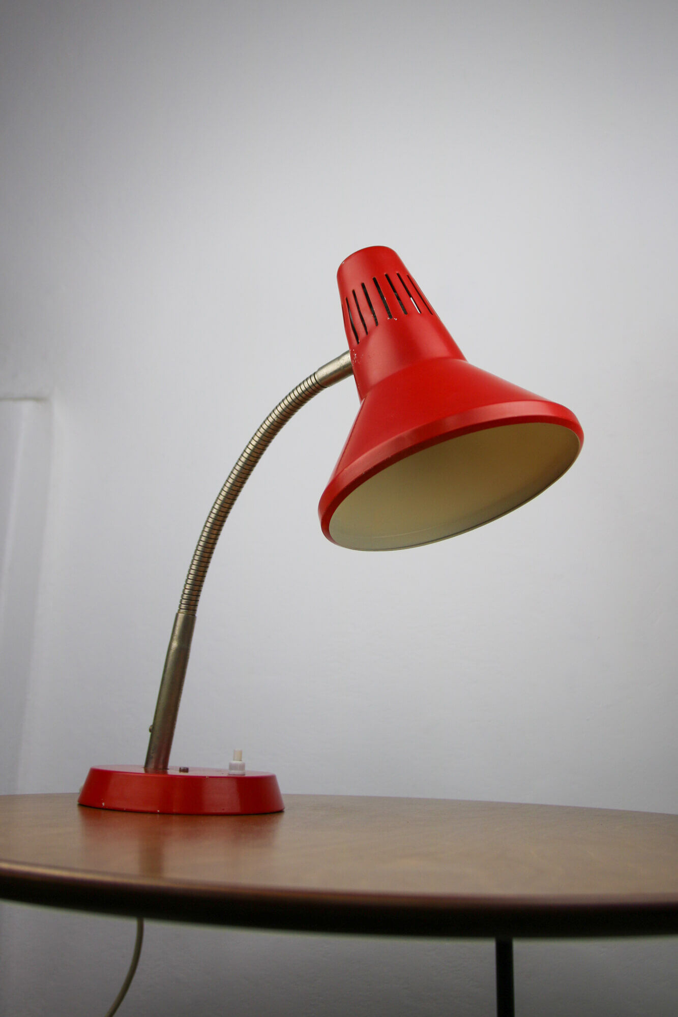 Adjustable Desk Lamp in Red Painted Metal and Chrome-Plated Spiral Arm from Tep, 1970s