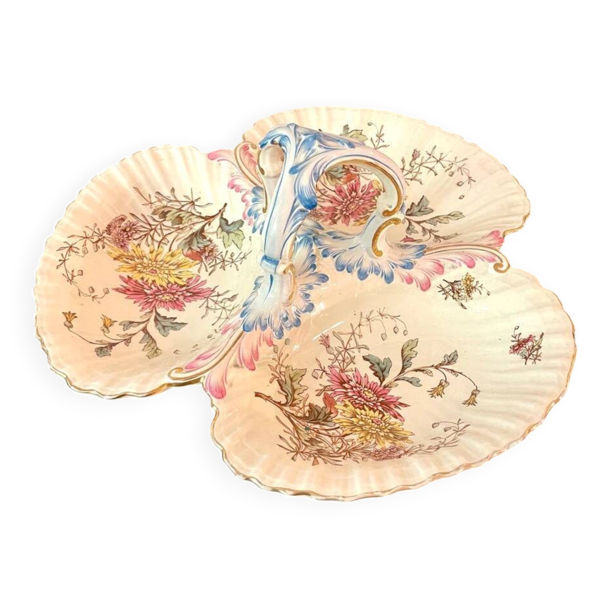 Large beggar's dish in Lunéville earthenware, Chrysanthème model.