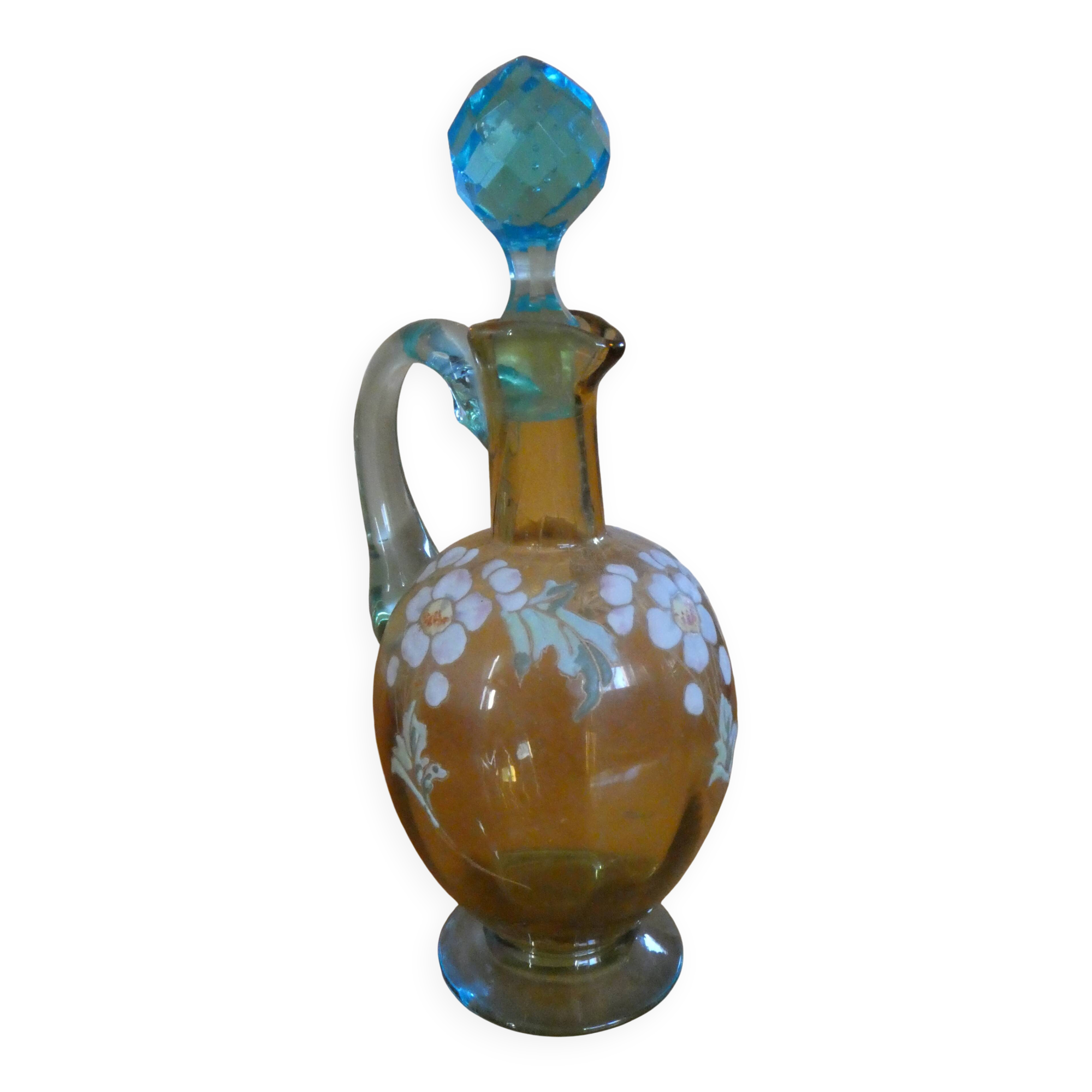 Enamelled liqueur decanter with floral decoration