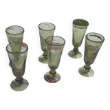 6 champagne flutes, cocktail glass, La Rochere glassware, hand-blown green glass