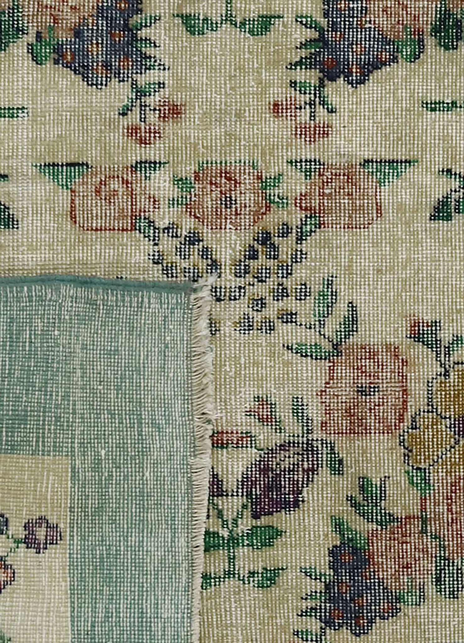 Vintage Turkish Carpet Floral Beige Green 194 x 109 cm