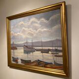 Old painting, Marine, signed E Chabrier and dated 1938