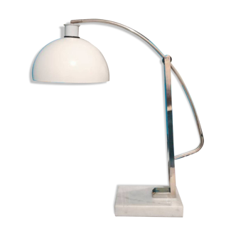 Lampe vintage 1970 arc structure acier chromé et pied en marbre