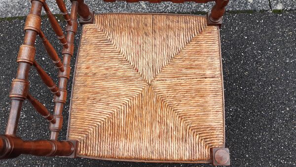 Chaise d'angle bois tourné assise paille