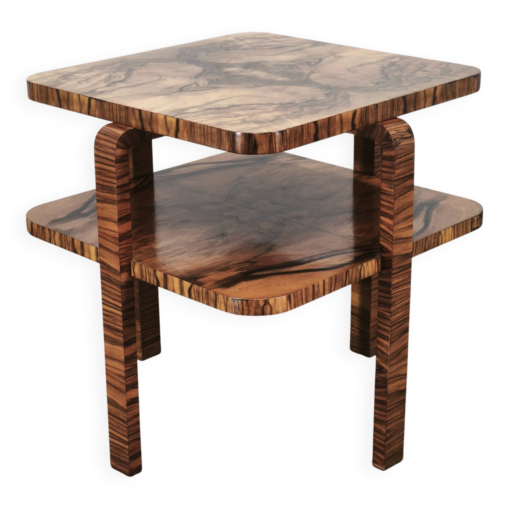 1930s Art Deco Walnut Two-Tier Coffee Table, Czechoslovakia