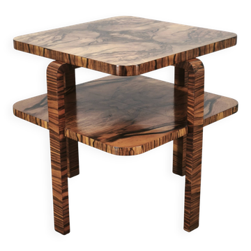1930s Art Deco Walnut Two-Tier Coffee Table, Czechoslovakia