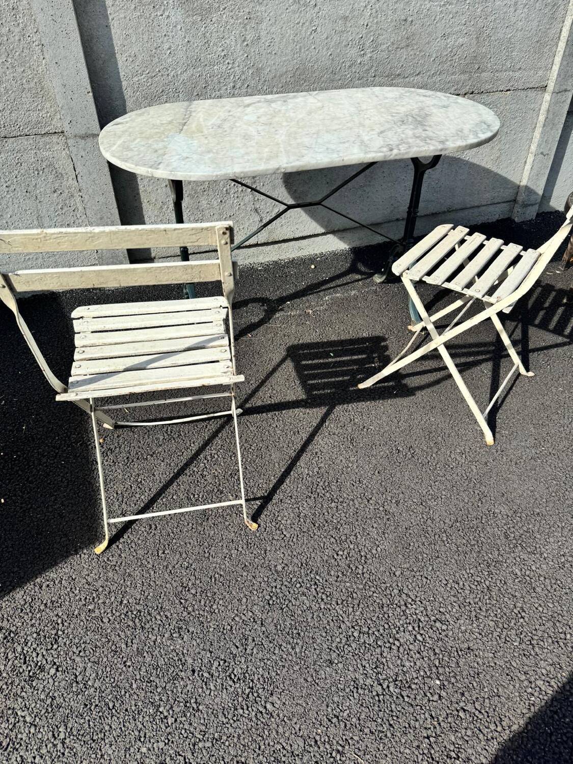 Godin cast iron and marble bistro table. 50's