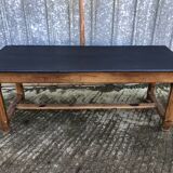Antique oak farmhouse table with cat bar and 2 end drawers