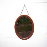 Miroir oval vintage, miroir à suspendre, miroir bois marqueté , miroir mural, décoration murale