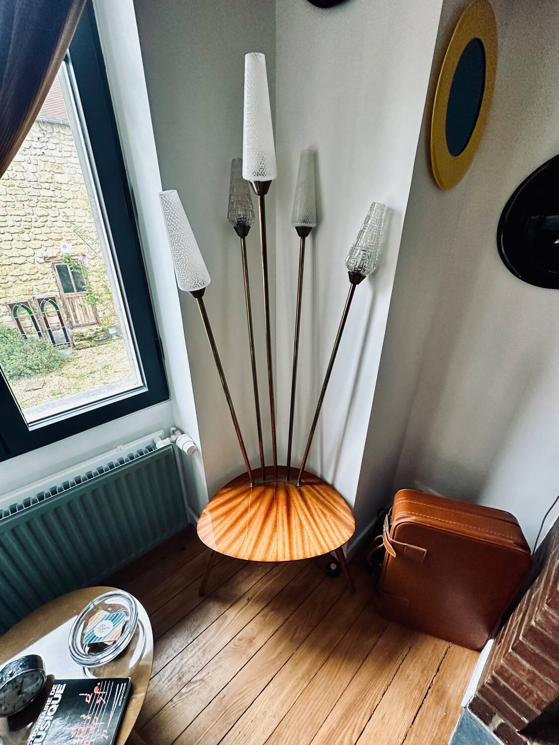 Vintage floor lamp with wooden shelf 50'