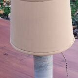 Designer lamp from the 70s in almond green onyx with original fabric shade