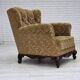 1950s, Danish relax armchair, furniture velour, carved oak wood.
